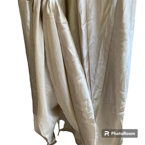 BIRDY Grey Satin-Look Champagne Maxi Slip Dress with Slit Size M - Picture 10 of 17